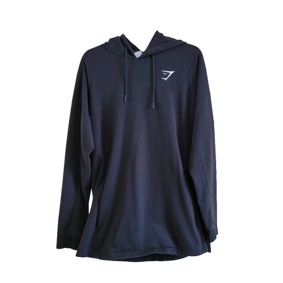 Gymshark Tops - Gymshark Crest Pullover Hoodie Jacket Kangaroo Pocket Oversized Fit Black Large